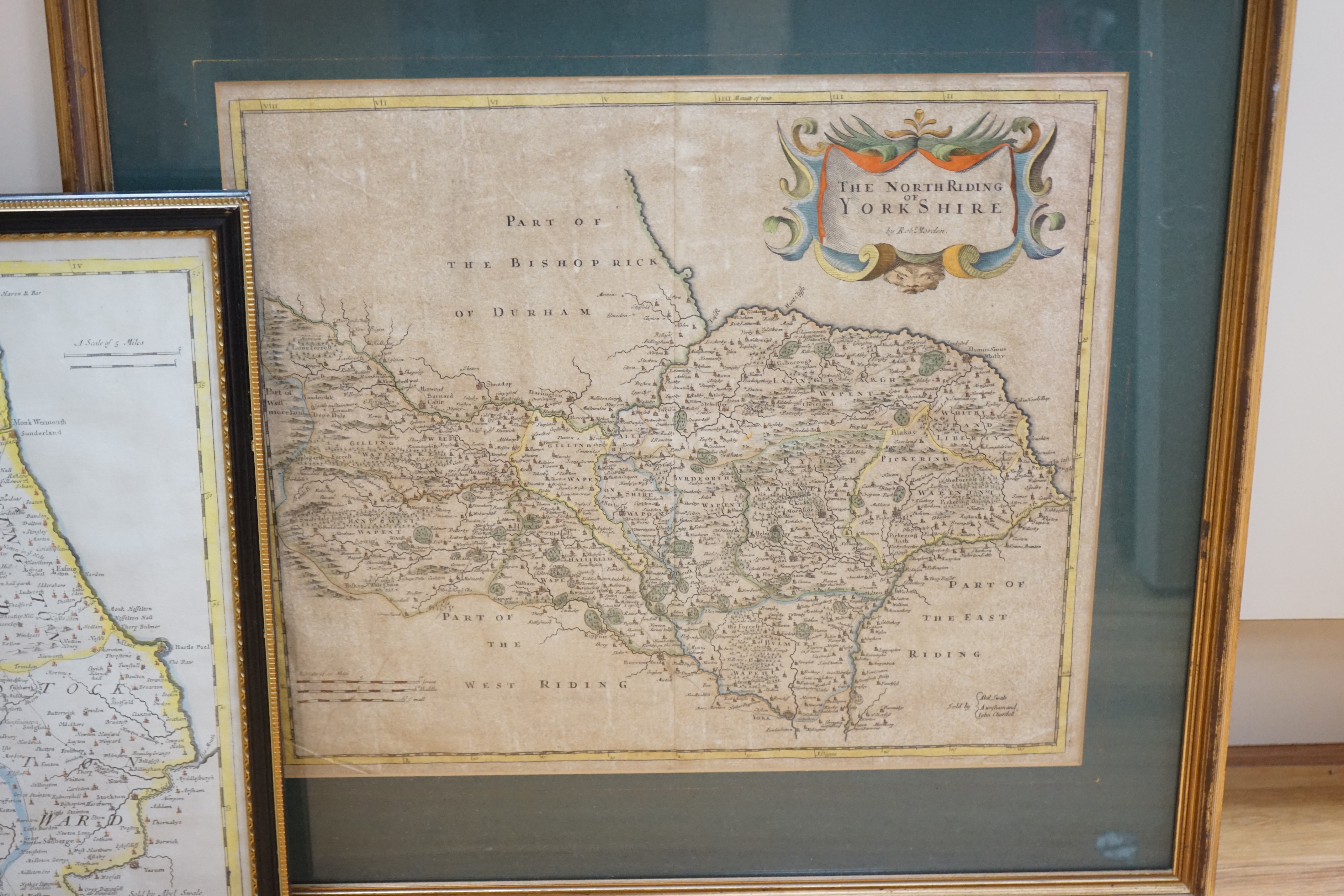Robert Morden (1650-1703) two 18th hand-coloured engraved maps of ‘’Episcopatus Dunelmensis Vulge The Bishoprick of Durham’’, and ‘’The North Riding of Yorkshire’’, largest 38 x 43cm